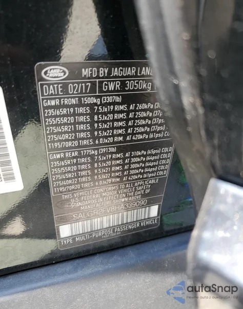 2017 Land Rover Range Rover из США, поврежденный, VIN SALGR2FV8HA339090